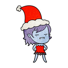 textured cartoon of a undead vampire girl wearing santa hat