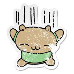 distressed sticker of a cartoon jumping bear