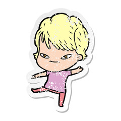 distressed sticker of a cartoon happy woman