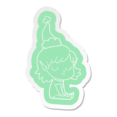 cartoon  sticker of a elf girl wearing santa hat