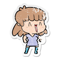 distressed sticker of a cartoon woman