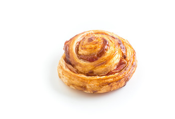 Danish pastry on white background.