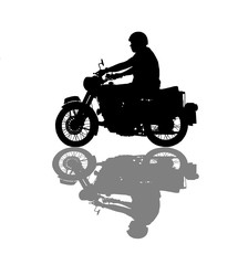  silhouette man  ride classic motorcycle on white background