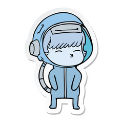 sticker of a cartoon curious astronaut