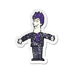 retro distressed sticker of a cartoon vampire man