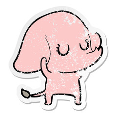 distressed sticker of a cute cartoon elephant