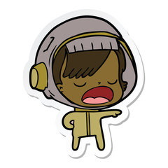 sticker of a cartoon astronaut woman explaining