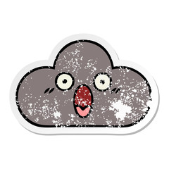 distressed sticker of a cute cartoon storm cloud