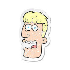retro distressed sticker of a cartoon shocked man