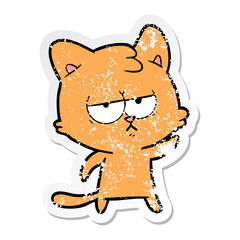 distressed sticker of a bored cartoon cat