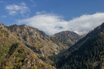 Beautiful mountains and the blue cloudy sky