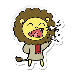 sticker of a cartoon roaring lion