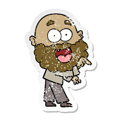 distressed sticker of a cartoon crazy happy man with beard