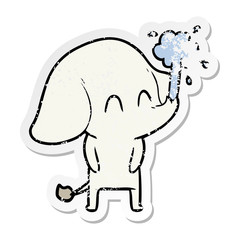 distressed sticker of a cute cartoon elephant spouting water