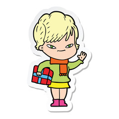 sticker of a cartoon happy woman