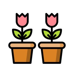 Flower pot vector, Spring season filled icon editable stroke