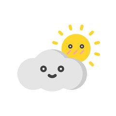 Cloud with sun vector, Isolated Spring season flat icon