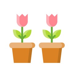 Flower pot vector, Isolated Spring season flat icon
