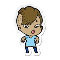 sticker of a cartoon surprised girl