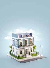 Unusual 3d illustration of a beautiful house with