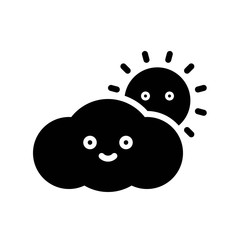 Cloud with sun vector, Isolated Spring season solid icon