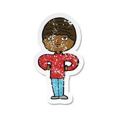 retro distressed sticker of a cartoon proud man