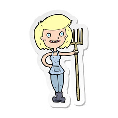 sticker of a cartoon happy farmer girl