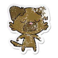 distressed sticker of a cartoon dog