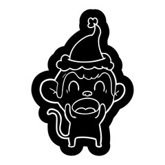 shouting cartoon icon of a monkey wearing santa hat