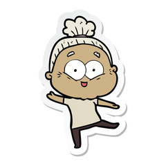 sticker of a cartoon happy old woman