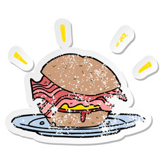 distressed sticker of a cartoon bacon sandwich