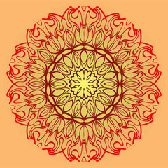 Vector Illustration. Modern Decorative Floral Mandala. Hand Drawn Background. Islam, Arabic, Indian, Ottoman Motifs. Sunrise color