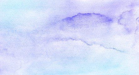 Grunge wet effect ink blue watercolor background. Abstract aquarelle painted azure gradient color splashing on textured paper. Vintage water color splash template or canvas for design, card