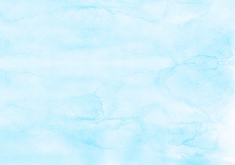 Light turquoise color hand drawn frame illustration. Grunge ink wet effect sky blue shades watercolor background. Aquarelle paint paper texture canvas for vintage text design, retro card, template