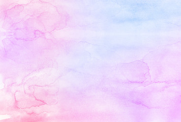 Fantasy pastel ink colors wet effect hand drawn canvas aquarelle background. Smooth light pink,...