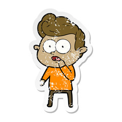 distressed sticker of a cartoon staring man