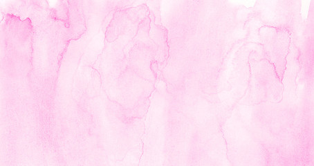 Abstract ink painted magenta shades aquarelle illustration. Watercolor canvas for creative grunge design, vintage cards, retro templates. Soft pastel pink watercolour background on white paper texture