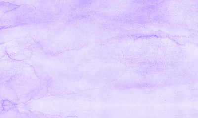 Light grunge purple watercolor paint hand drawn illustration with paper grain texture for aquarelle design. Abstract ink violet gradient violet water color artistic brush paint splash background