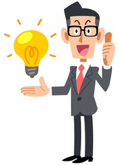 アイデアを評価する眼鏡をかけたビジネスマン