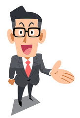 紹介する眼鏡をかけたビジネスマン