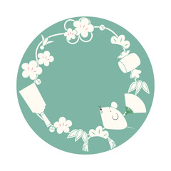 ねずみと縁起物の年賀イラスト（緑色バージョン）