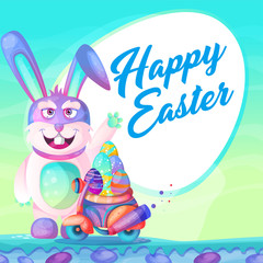 vector illustration of Easter bunny with colorful egg - Vector
