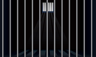 Prison cell with bars in foreground