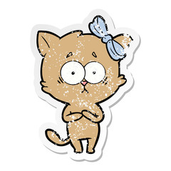 distressed sticker of a cartoon cat