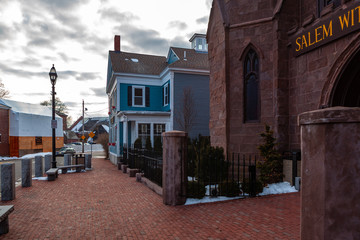 Salem, USA- March 03, 2019: This famous museum is located in a gothic styled, New England church...