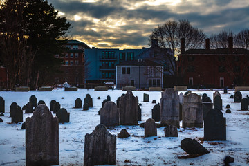 Salem, USA- March 03, 2019: Streets of Salem, City in Massachusetts It's famous for its 1692 witch...