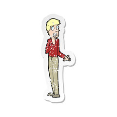 retro distressed sticker of a cartoon worried man