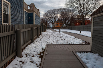 Salem, USA- March 03, 2019: Streets of Salem, City in Massachusetts It's famous for its 1692 witch trials, during which several locals were executed for allegedly practicing witchcraft