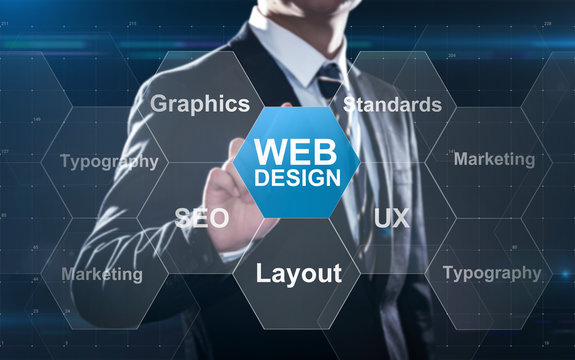 Web design teacher presenting internet development skills such as layout, user experience and marketing
