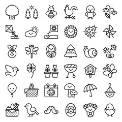 Spring season vector illusration set, line icon